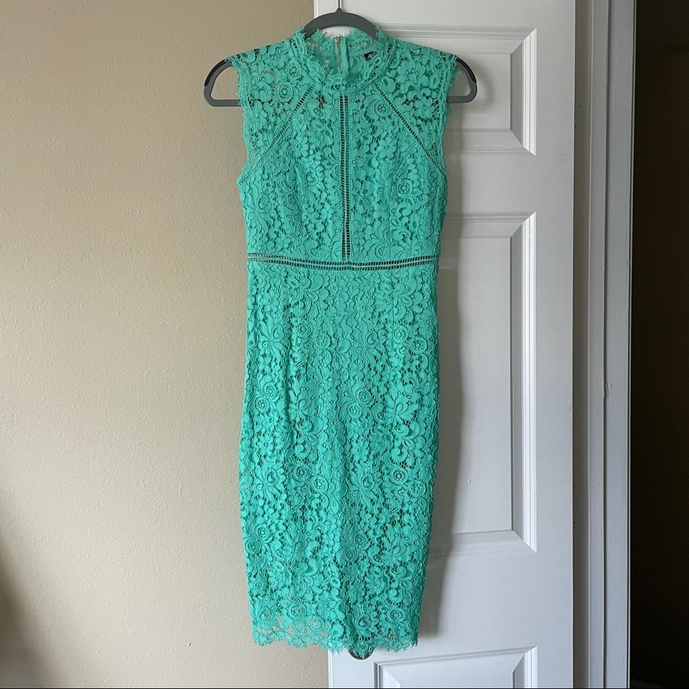 Bardot mint green lace sheath cocktail dress size 0 XS sleeveless wedding guest